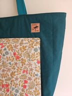 Sac en tissu artisanal avec motif floral et étiquette MOKO, fait main en Vendée